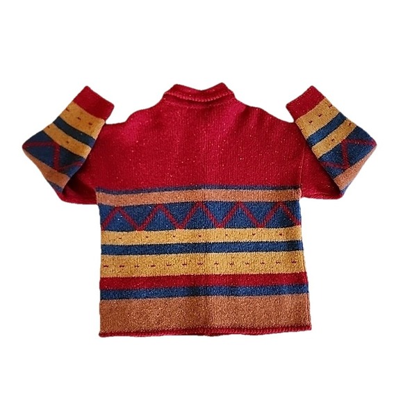 VTG LT Sport Cardigan Southwestern Aztec Shetland Wool Red Stripe Chunky Sz M - Picture 2 of 9